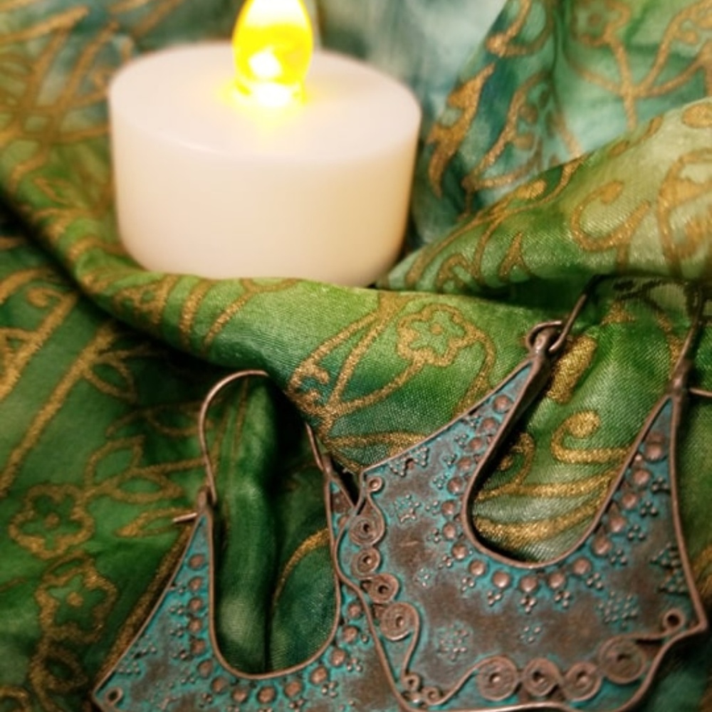 BOHO PATINA Teal and Silver EARRINGS ~ metal flair - Picture 5 of 8